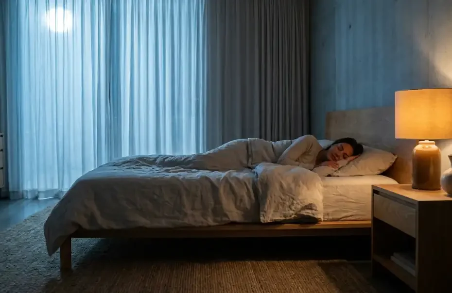 Persona durmiendo en habitación fresca que favorece el metabolismo nocturno
